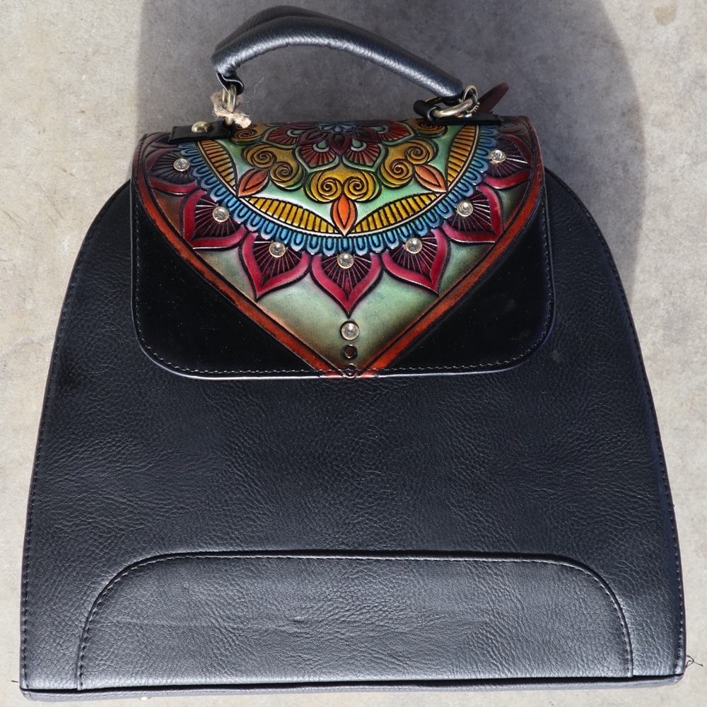 Elegant Black and Artistic Multicolor Women's Backpack